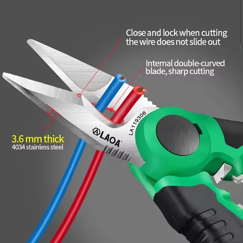 LAOA Electrician Scissors 6/7/8 Inch Wire Stripper Wire Cutter Crimpper Open Handle Stainless Shears Cable Cutting Crimping Tool