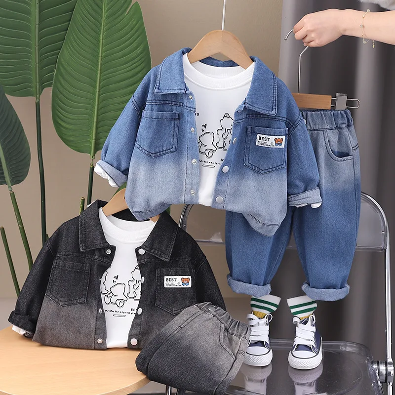 

Boys Denim Clothes Sets Spring Autumn 2024 Children Soft Jackets T-shirts Pants 3pcs Tracksuits For Baby Suit Kids Outfits 4 5Y