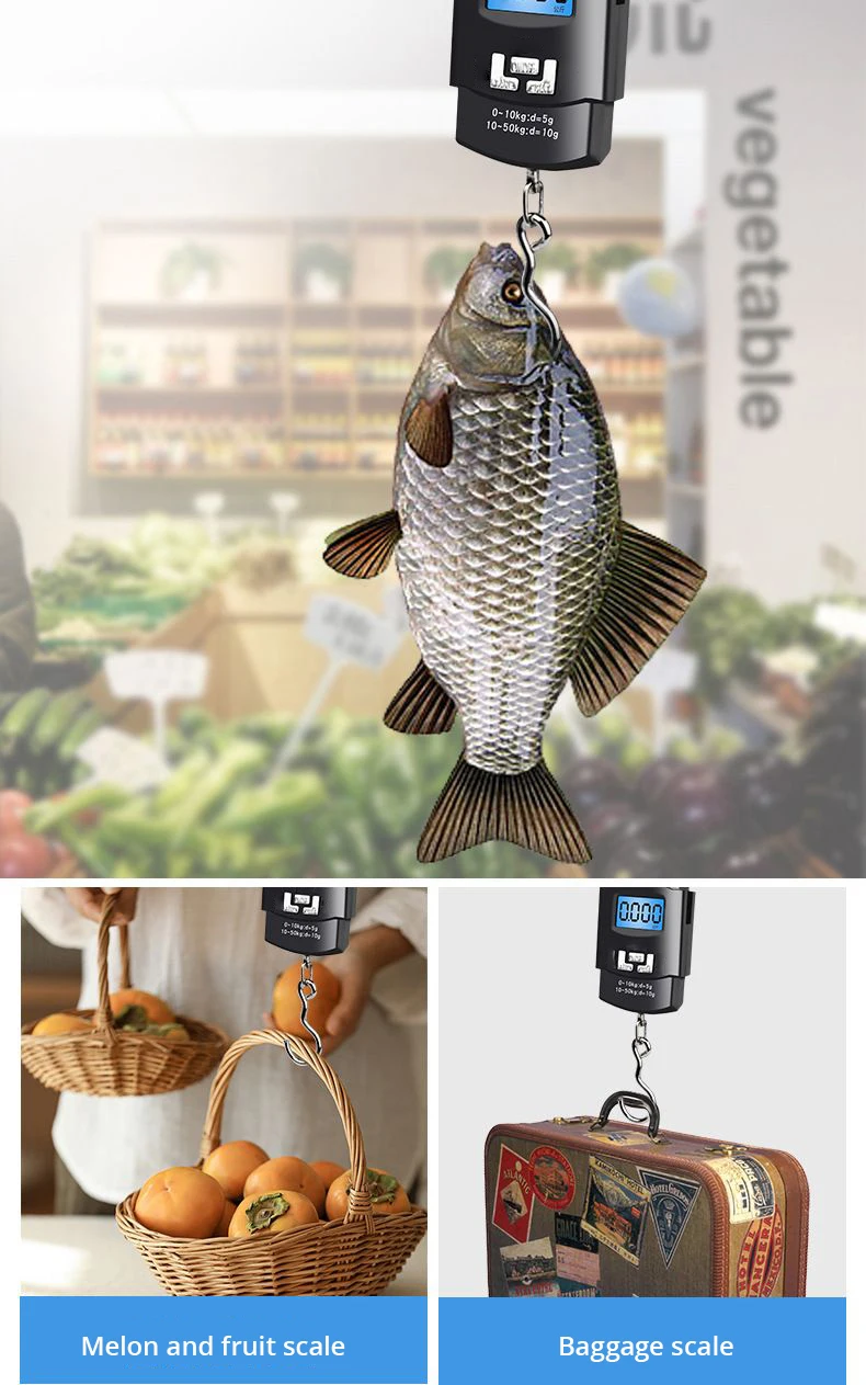 Black 50kg Portable Electronic Portable Luggage Scale LCD Digital Display Screen Express Delivery Scale Hook Mini Scale