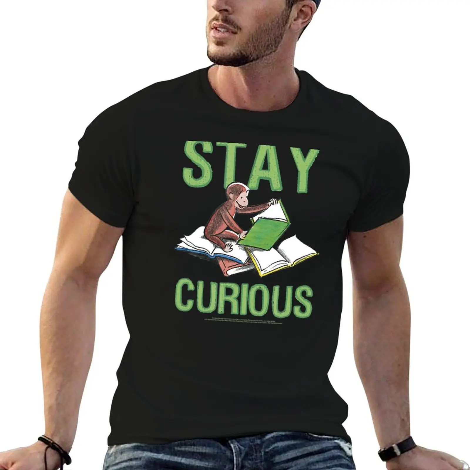 

t Curious T-Shirt shirts Curious man Portrait. George cotton Reading funny for Stay
