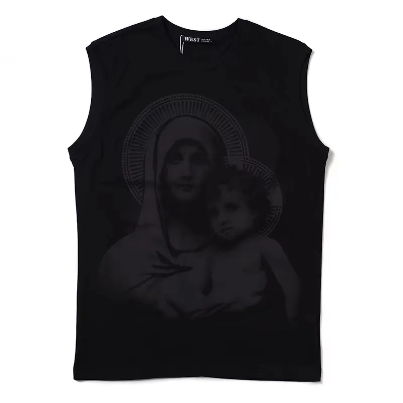 New High Novelty Men Fashion Tee Shirts Virgin Mary Child Top Hip Hop Skateboard Street Cotton Tee Tank Tops Dog #N128