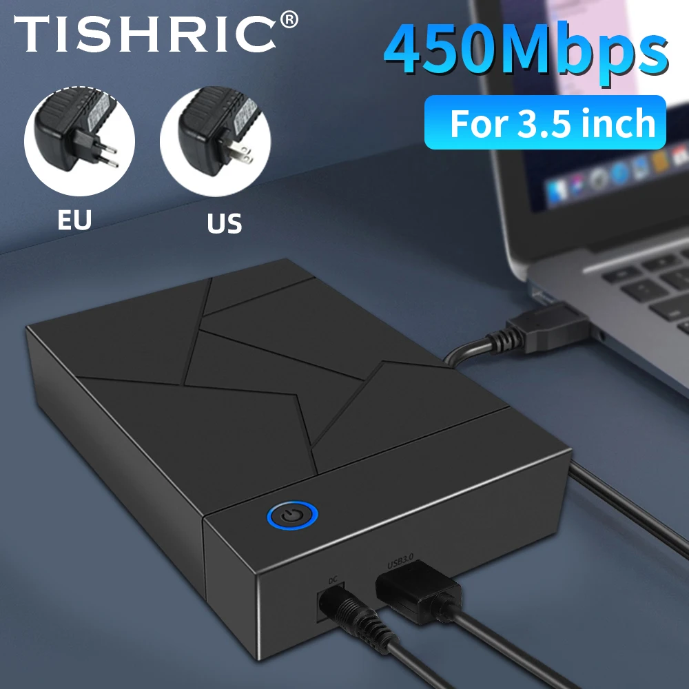 TISHRIC HDD Case Caja de disco duro de 3,5 pulgadas USB 3.0 a SATA Caja de disco duro externo 12V 2A Caja de disco duro de alimentación para computadora portátil PC
