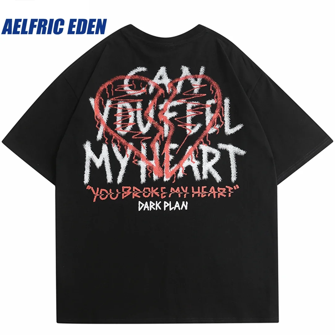 

Aelfric Eden Graffiti Broken Heart Graphic T Shirt 2023 Men Cotton T-Shirt Streetwear Oversized Hip Hop Loose Tops Tees Tshirt