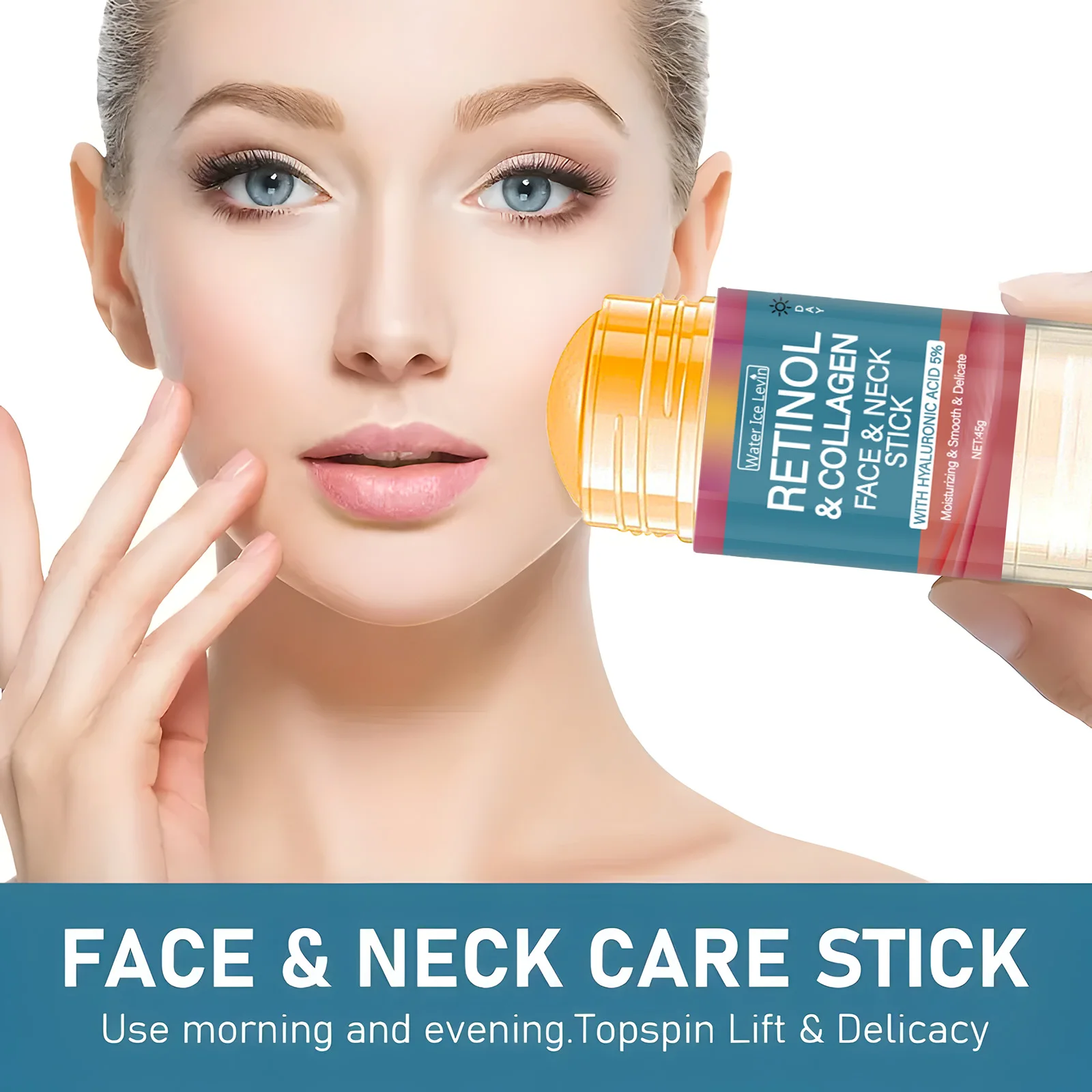 Retinol- und Kollagen-Gesichts- und Halspflege-Stick, enthält 5 % Hyaluronsäure, spendet Feuchtigkeit und strafft die Haut, speichert Feuchtigkeit, für die Anwendung bei Tag und Nacht, praktische Hautpflege. – Detail 1