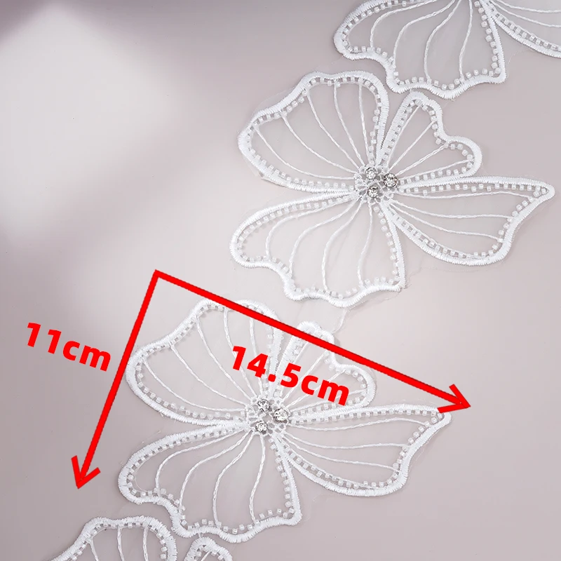 Butterfly Embroidery Lace Trim with Pearl Beading DIY Sewing Applique clothing accessories Textile accessories