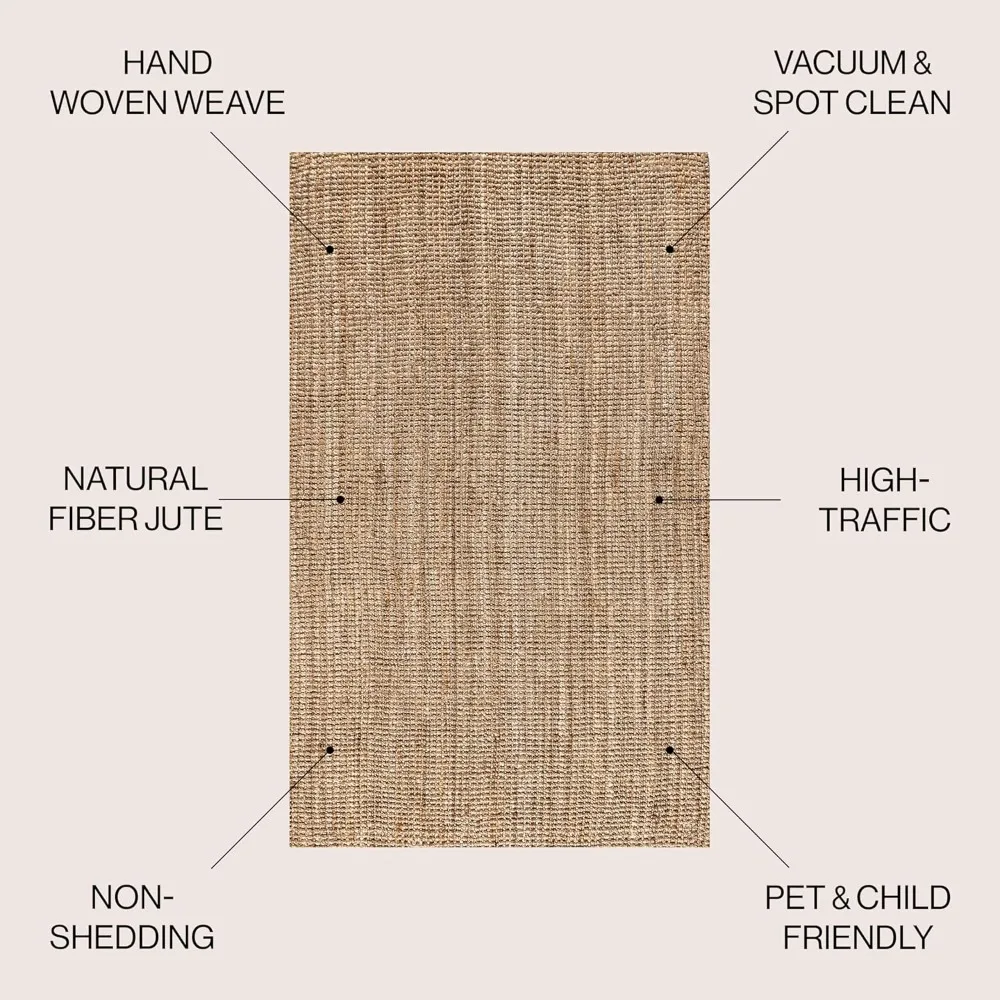 Pata Hand Woven Chunky Jute Natural 8 ft. x 10 ft. Area Rug Bohemian, Transitional, Rustic, Perfect for Home