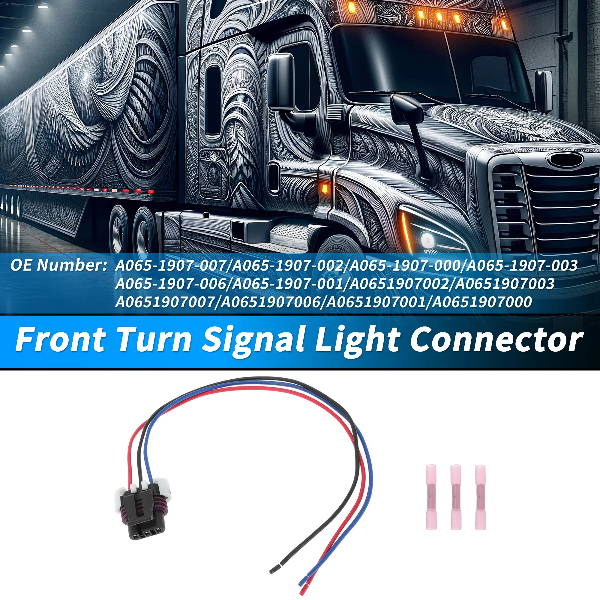 UXCELL Front Turn Signal Light Connector for Freightliner Cascadia Replace Front Turn Signal Light Plug Pigtail Wire Harness