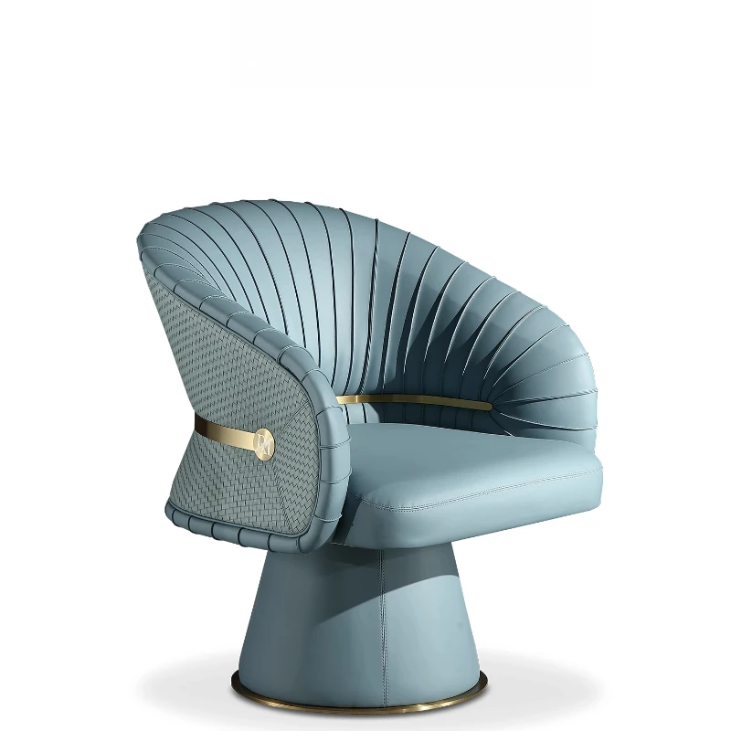 

Modern Italian light luxury leather leisure chair single sofa tea table chair