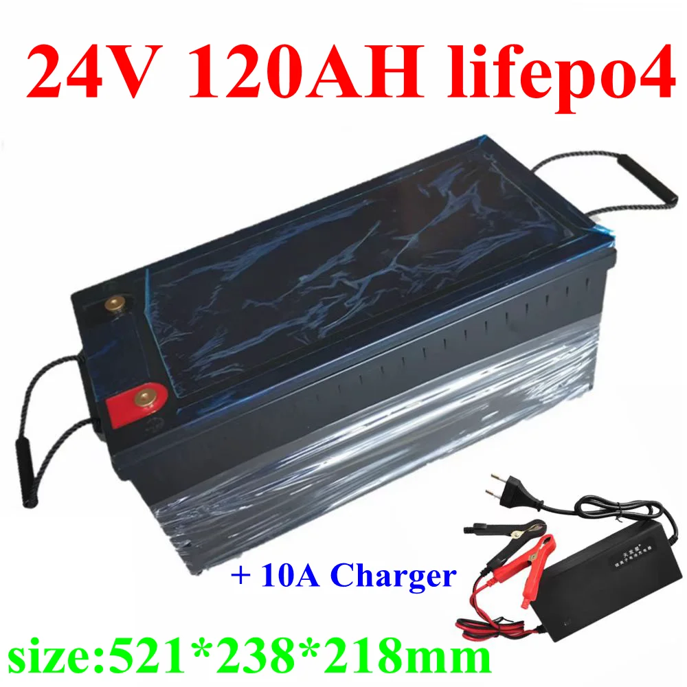 Waterproof 24V 120AH lifepo4 lithium Battery BMS 8S 25.6V for motorhomes Solar energy speaker EV AGV inverter + 10A Charger