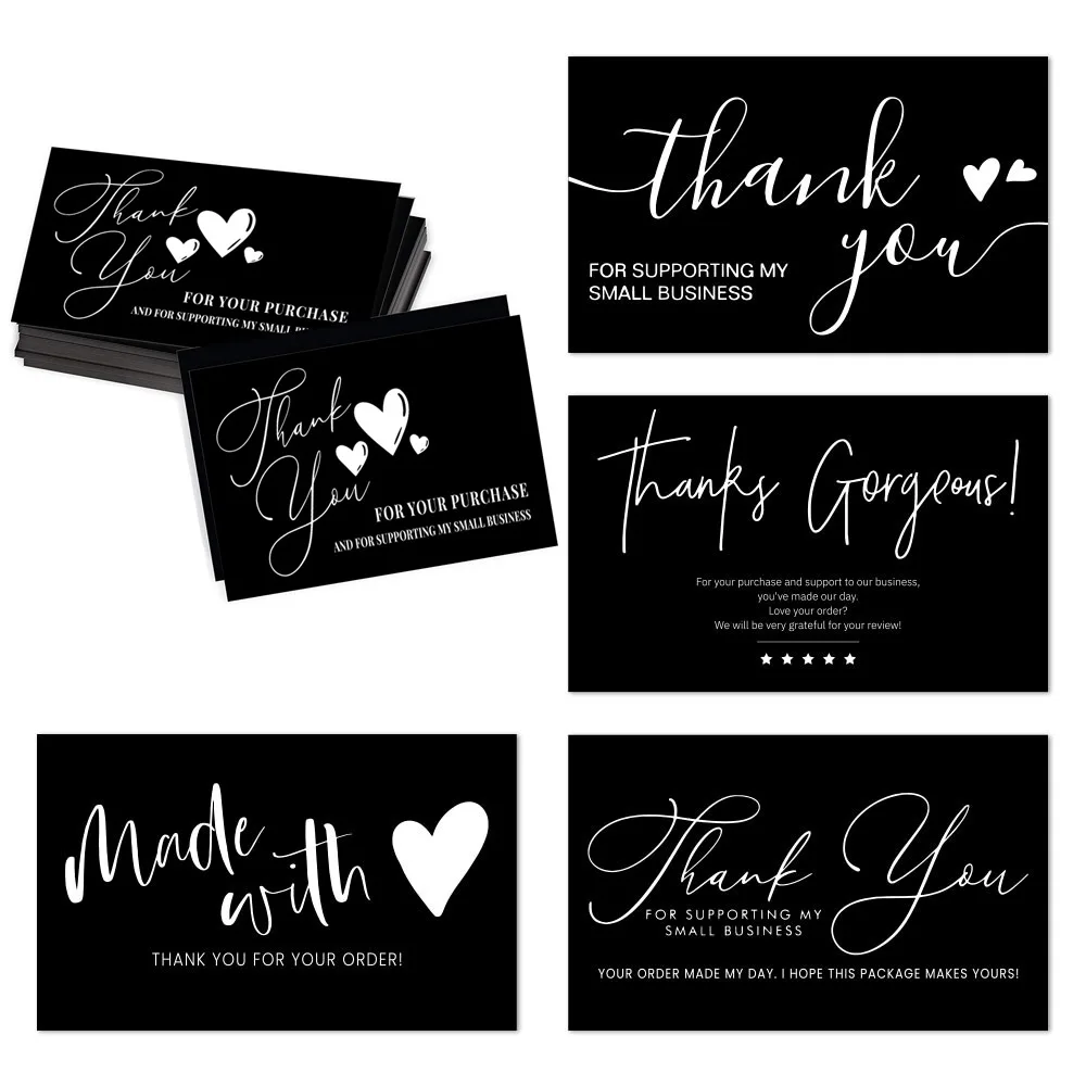 30pcs Black Pink Thank You Cards Greeting Label Tag Packages For Small Business Gift Box Decoration Packaging Supplies Wholesale