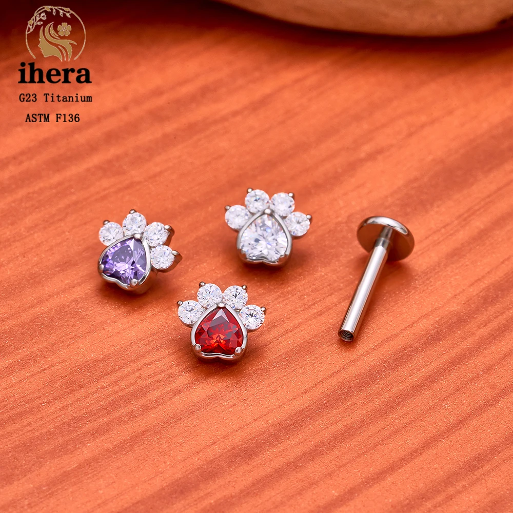 ASTM F136 Titanium Heart CZ Ea - Flat Back Labret Stud ulasan dan harga