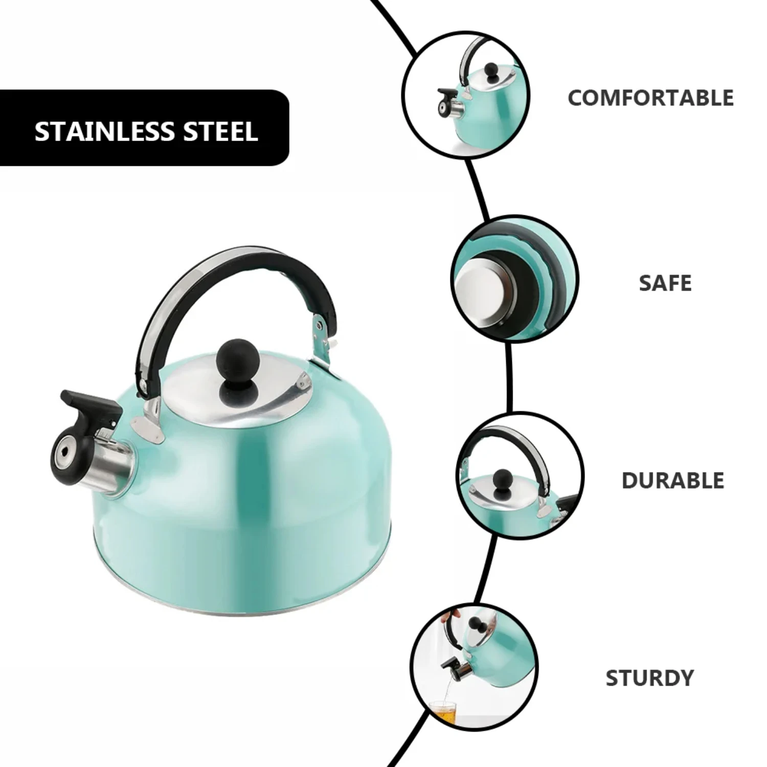 Stainless Steel Whistling Kettle With Handle Tea Kettle Tea Pot Stovetop Water Boiling Kettle Loud Whistle Household Tea Kettle