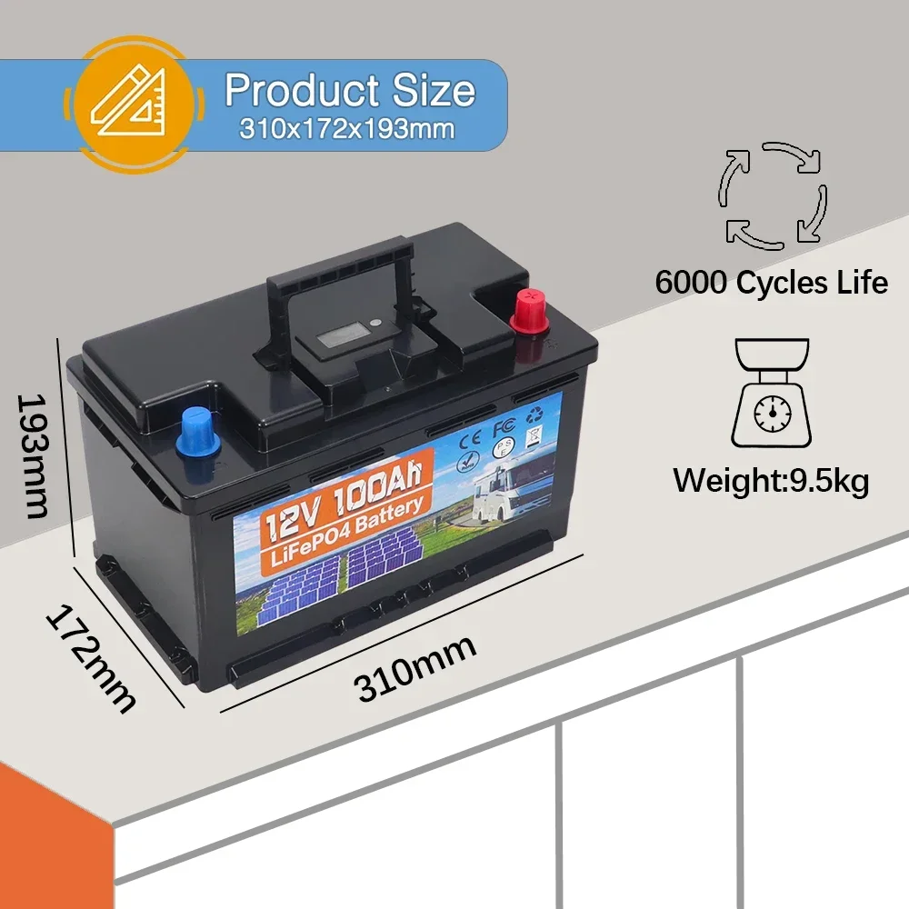 12V 100Ah LiFePo4 Battery Built-in BMS Lithium Iron Phosphate Cells Pack For Replacing Most of Backup Power Home Energy Storage