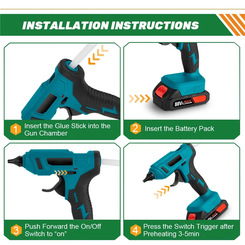 100W 280°C Cordless Hot Melt Glue Gun Portable Rechargeable with 10pcs 11mm Glue Sticks DIY Repair Tool For Makita 18V Battery