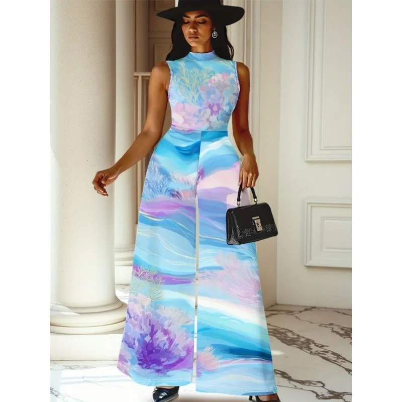 Tuta senza maniche europea americana primavera estate per donna Stampa digitale Nicchia Confortevole Alla moda Elegante