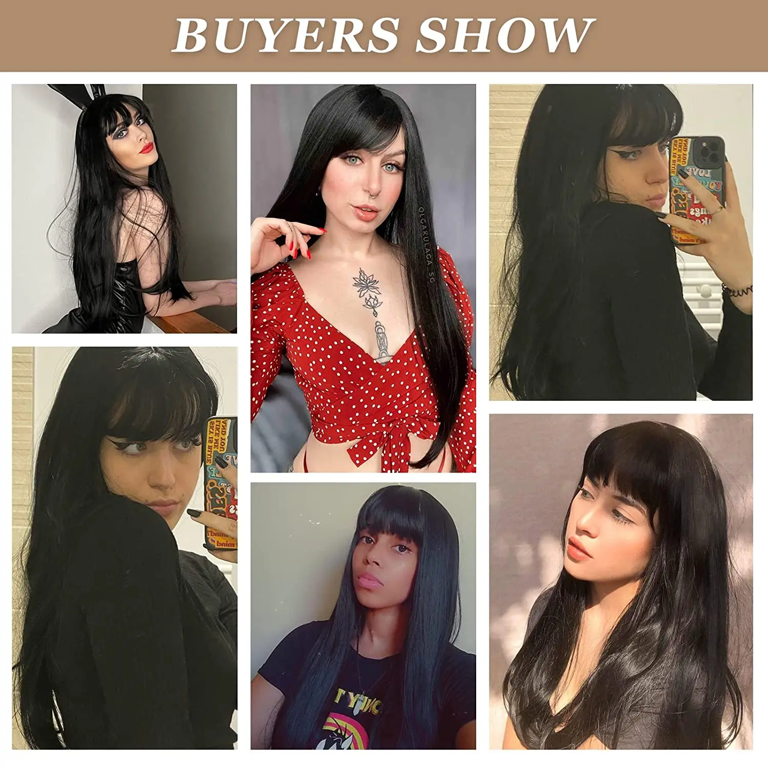 Long Straight Synthetic Wig with Bangs Dark Black Gray Hair Wigs for Women Cosplay Natural Hair Heat Resistant Layered Wigs