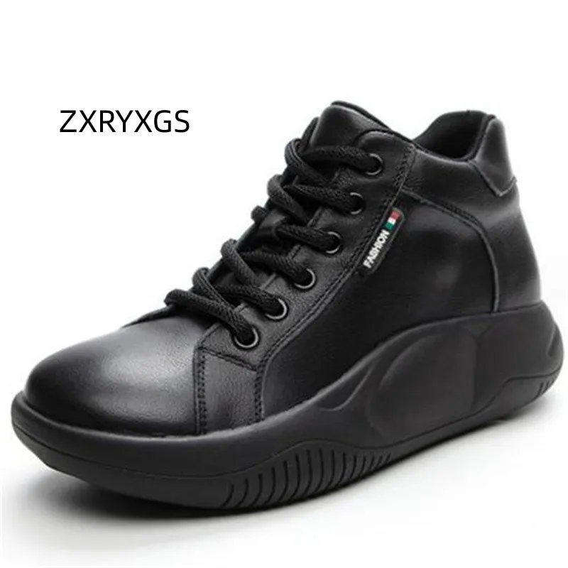 

ZXRYXGS Top Cowhide High Top Single Shoes Woman Real Leather Sneakers 2023 Cross Strap Wedges Thick Sole Ankle Boots Casual Tide