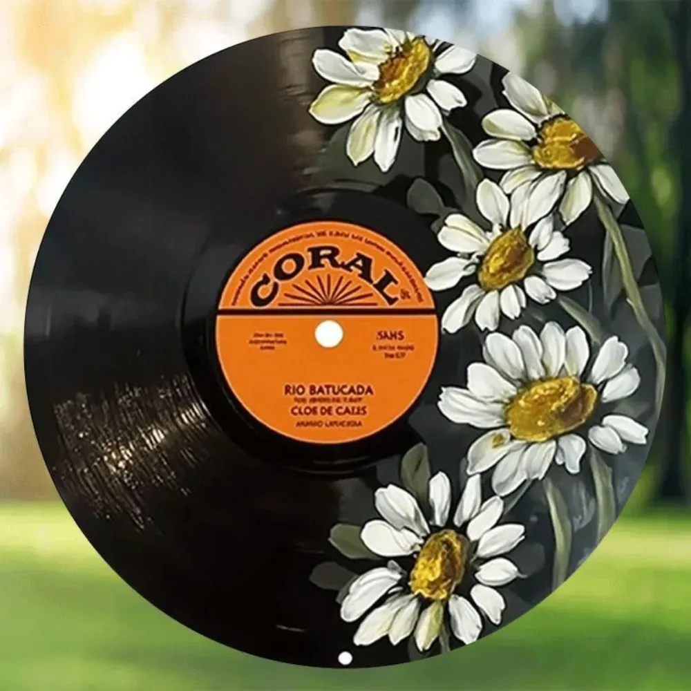 Vintage Vinyl Record Aluminum Metal Sign Retro Music Wall Decor with Daisy Design 8x8 Inch