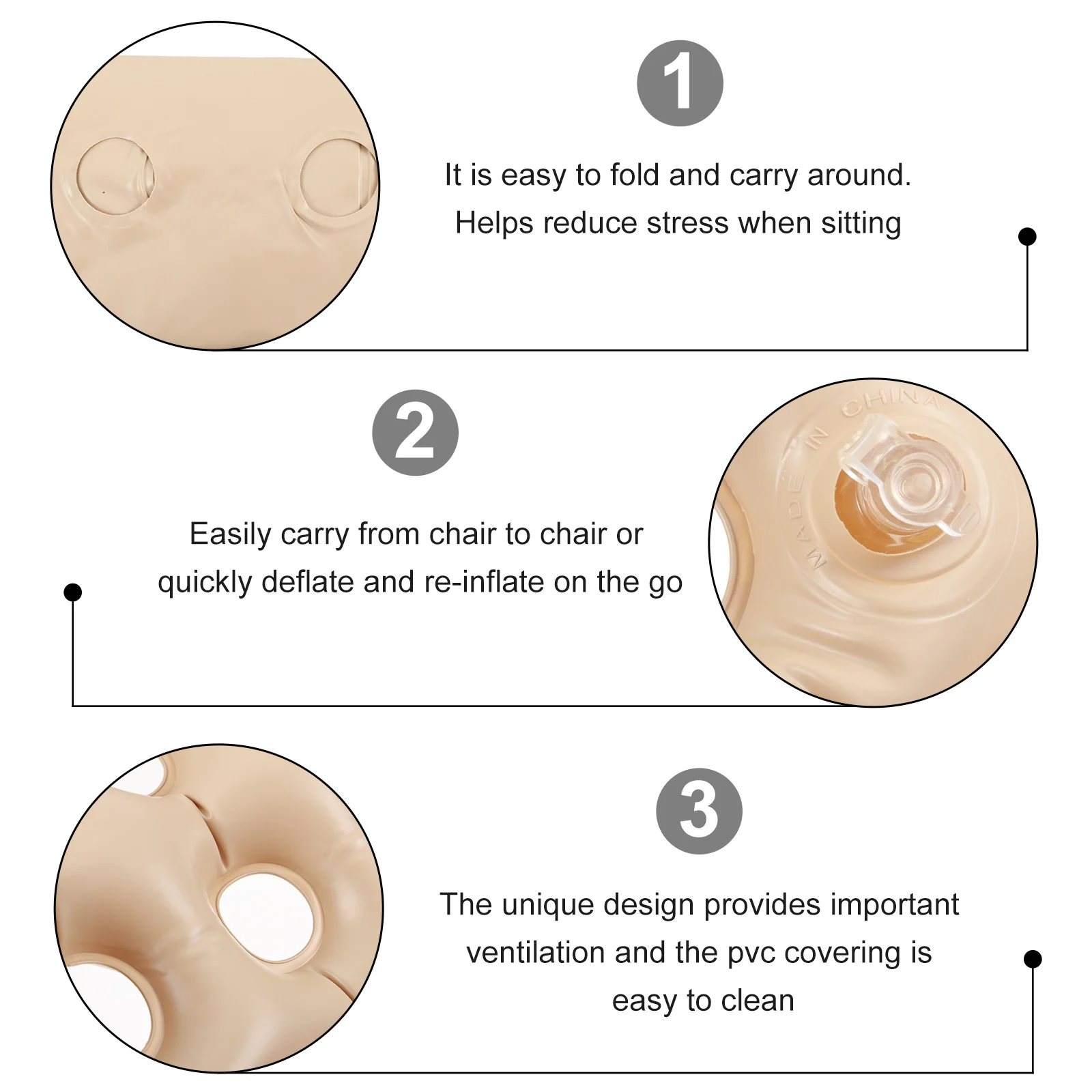 

Inflatable Seat Cushion Lightweight Hollow Design For Tailbone Pain Relief Office Chair Wheelchair Car Bed Travel Use Seat