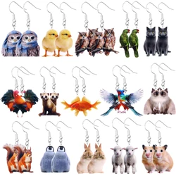 Pendientes de animales hechos de acrílico, lindo y divertido colibrí, pez dorado, ardilla, loro, búho, gallo, Rana