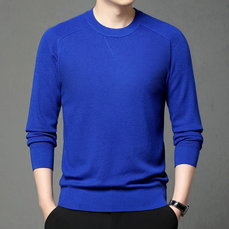 High Quality Korean Style Fashion Men;s Jumper 2024 Autumn Silk Wool Long Sleeve Knit Shirt Male Casual O-Neck Jumpers