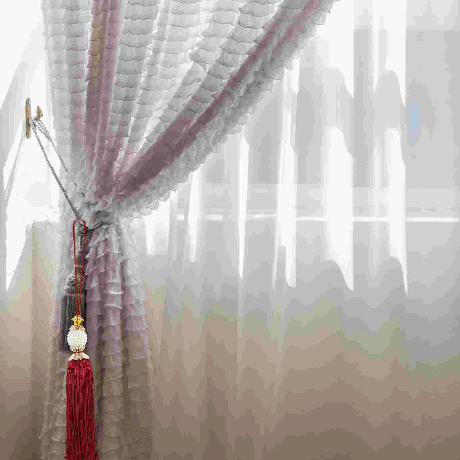 2 Pcs Window Curtain Pearl Tassel Exquisite Tassels Hanging Ears Blankets Decorative Clothing Pillow Coffee Vertical Polyester