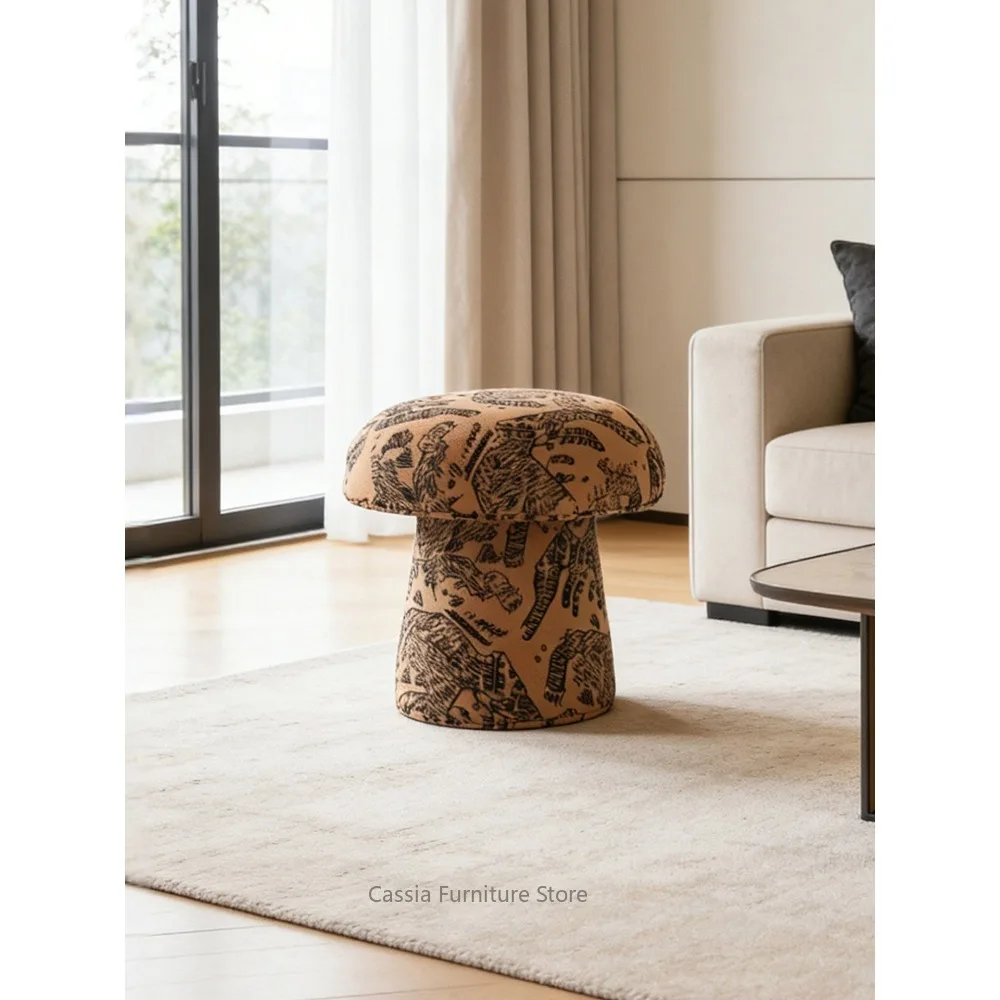 Mushroom Stool for Bedroom Vanity, Retro Round Stool for Dressing Table Entryway, Creative Accent Seating for Girls Room view 4