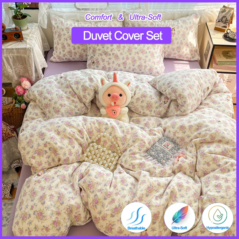 

Premium Floral Duvet Cover Set (1Duvet Cover + 2 Pillowcases), Breathable Hypoallergenic Bedding Set, Machine Washable & Durable