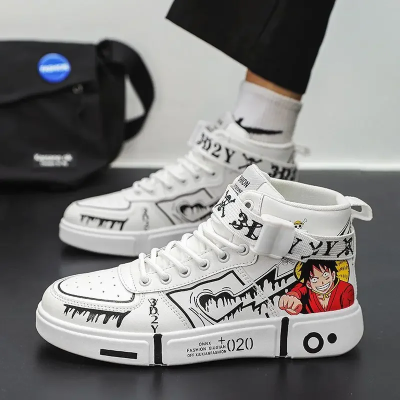 Animation Luffy One Piece men's shoes children's shoes 2023 new high-top fashion casual board shoes Christmas holiday gift