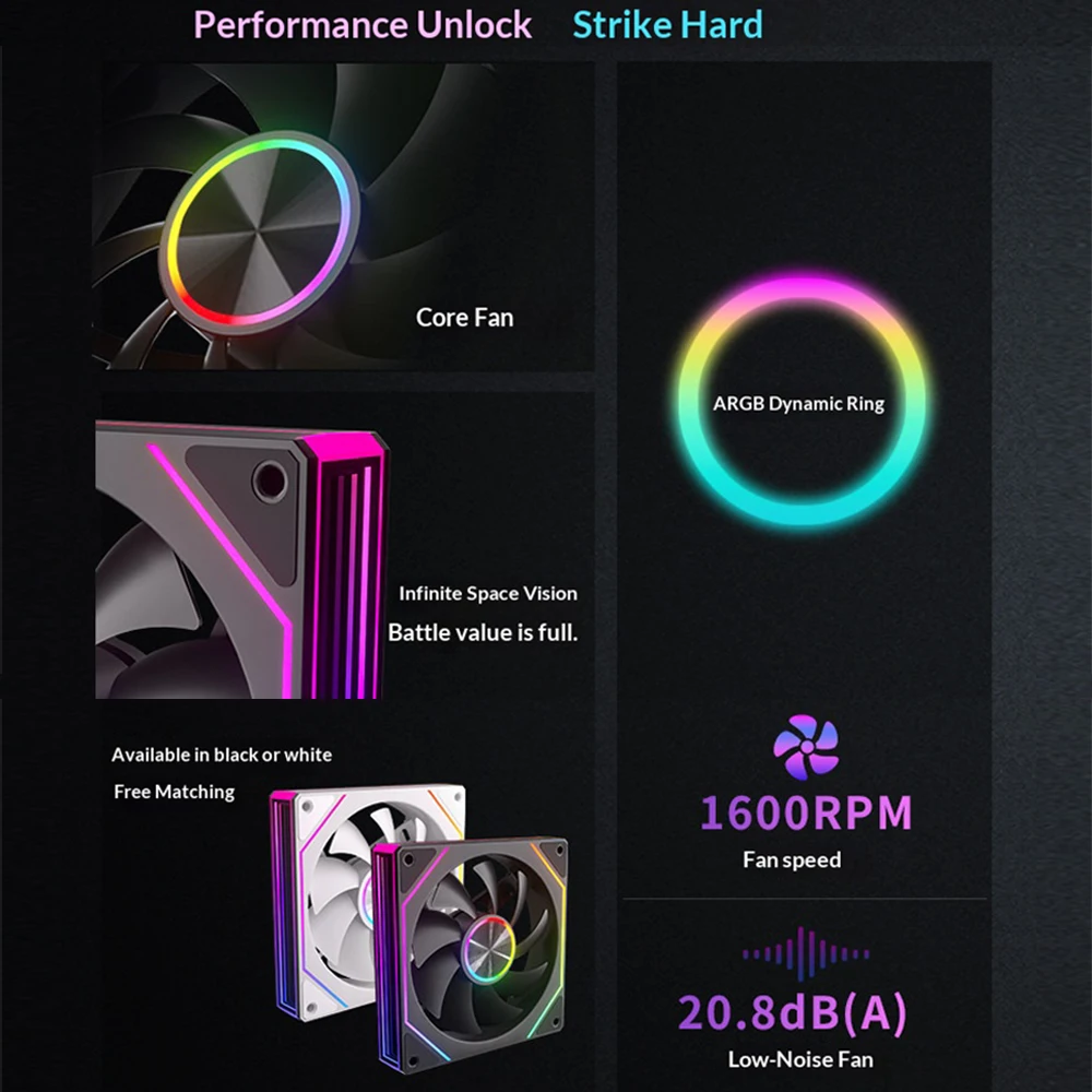 Veebyte PRISM 8PRO PC Fan 120mm ARGB 4Pin 5V-3Pin PWM Quiet Cooling Fan 12V Large Air Volume Computer Fan 45.2CFM/800-1600RPM