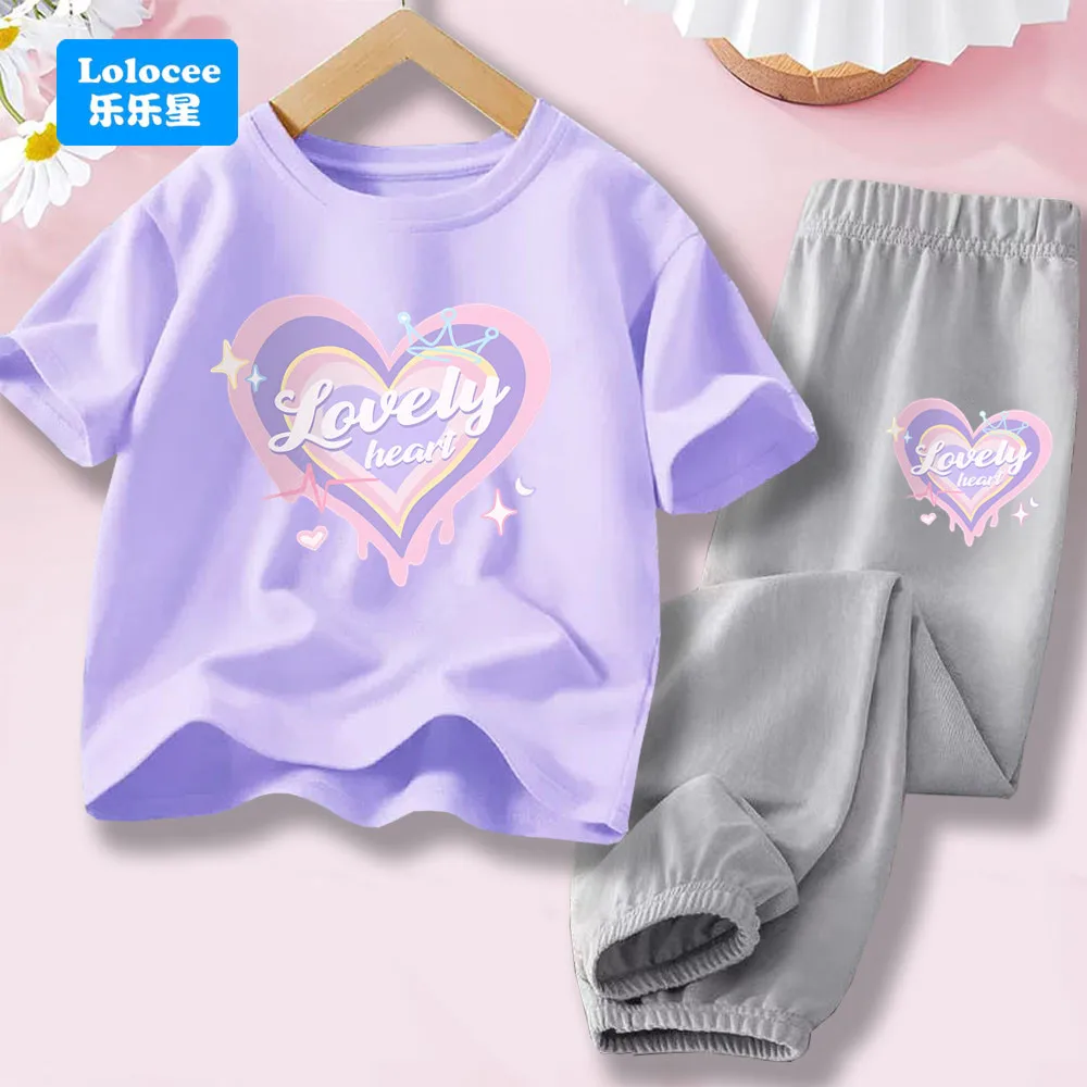 Sommer Schöne Herz Sets kinder Kleidung Mädchen Kinder Sommer Outfit Nette Mode T-shirt Top Hosen 2PCS Mädchen Kleidung AXCH1