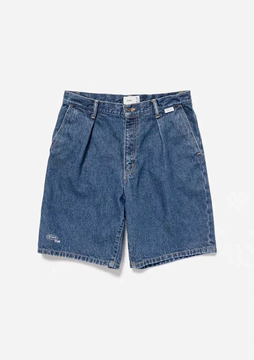 WTAPS Mens Summer Five-Point Denim Shorts Japanese City Boy Loose Straight Workwear Casual Knee Length Jeans Shorts