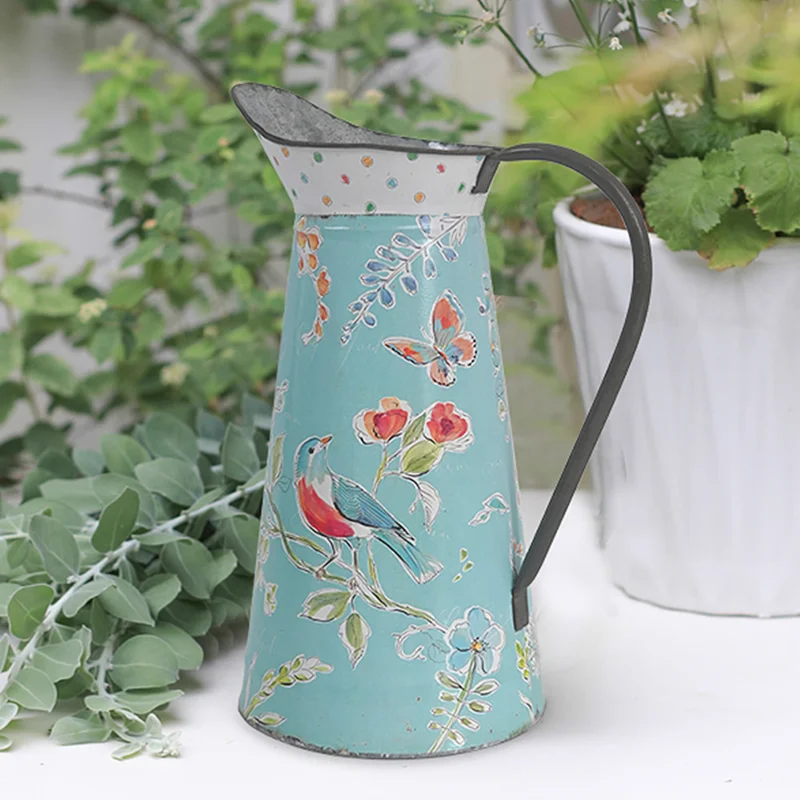 

Exquisite Floral and Bird-Themed Iron Vase, Handmade Vintage Metal Decorative Pitcher, Flower Jug