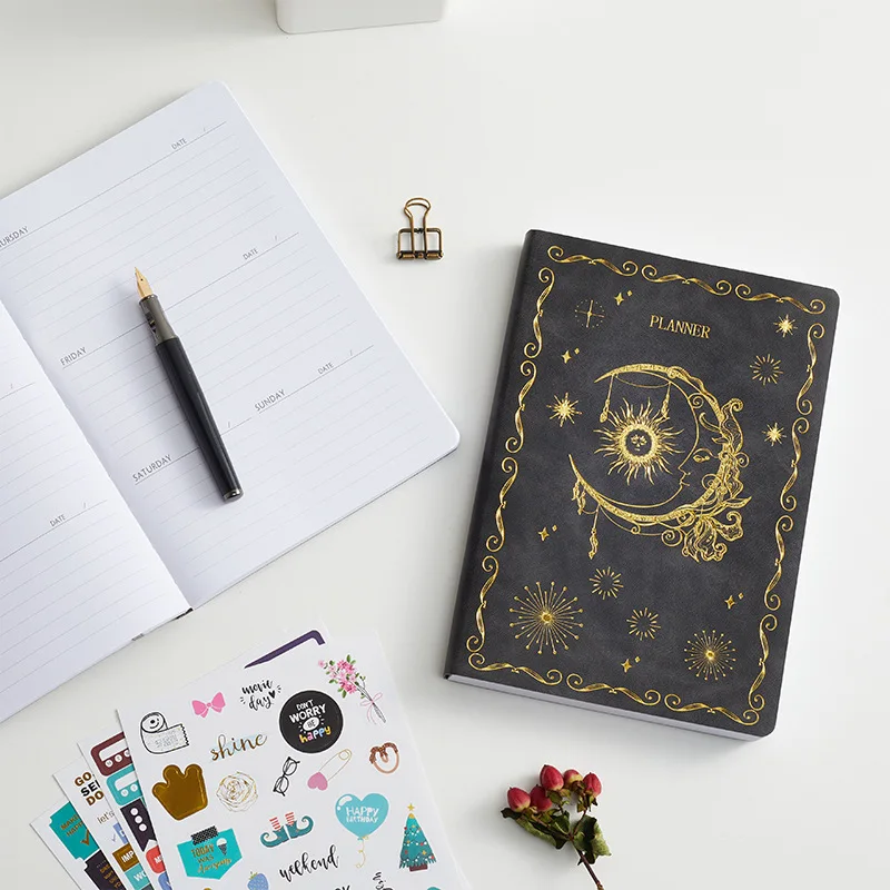 Planner Schedule Book English Self-Fill No Date Faux Leather Office Weekly Planner Notebook Office Stationery