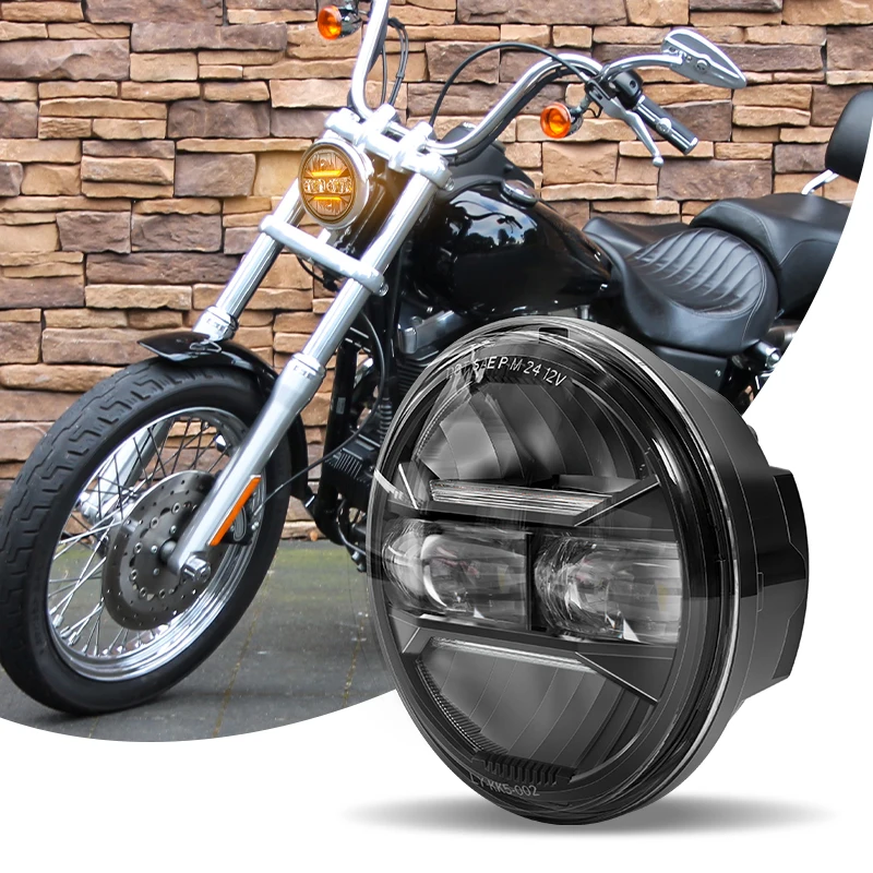 

Round 5.75Inch LED Headlight 5-3/4" Car Light with DRL for Harley Sportster Dyna Iron 883 H5006 Motocycle Offroad Beetle