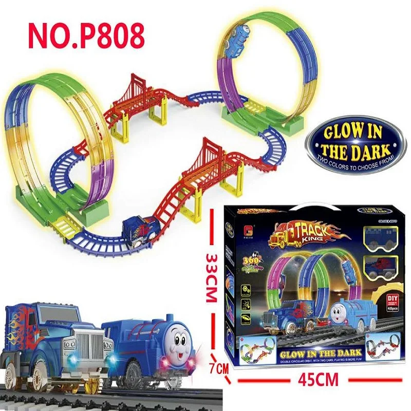 

DIY Magical Block Track Railway Educational Rail LED Flash Car Assembly Bend Educational Toys Universal Accessories Park Playing