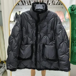 OFTBUY New Stand Collar Loose White Duck Down Coat Fashion Women Winter Embroidery Natural Mink Fur Down Jacket Warm Parker