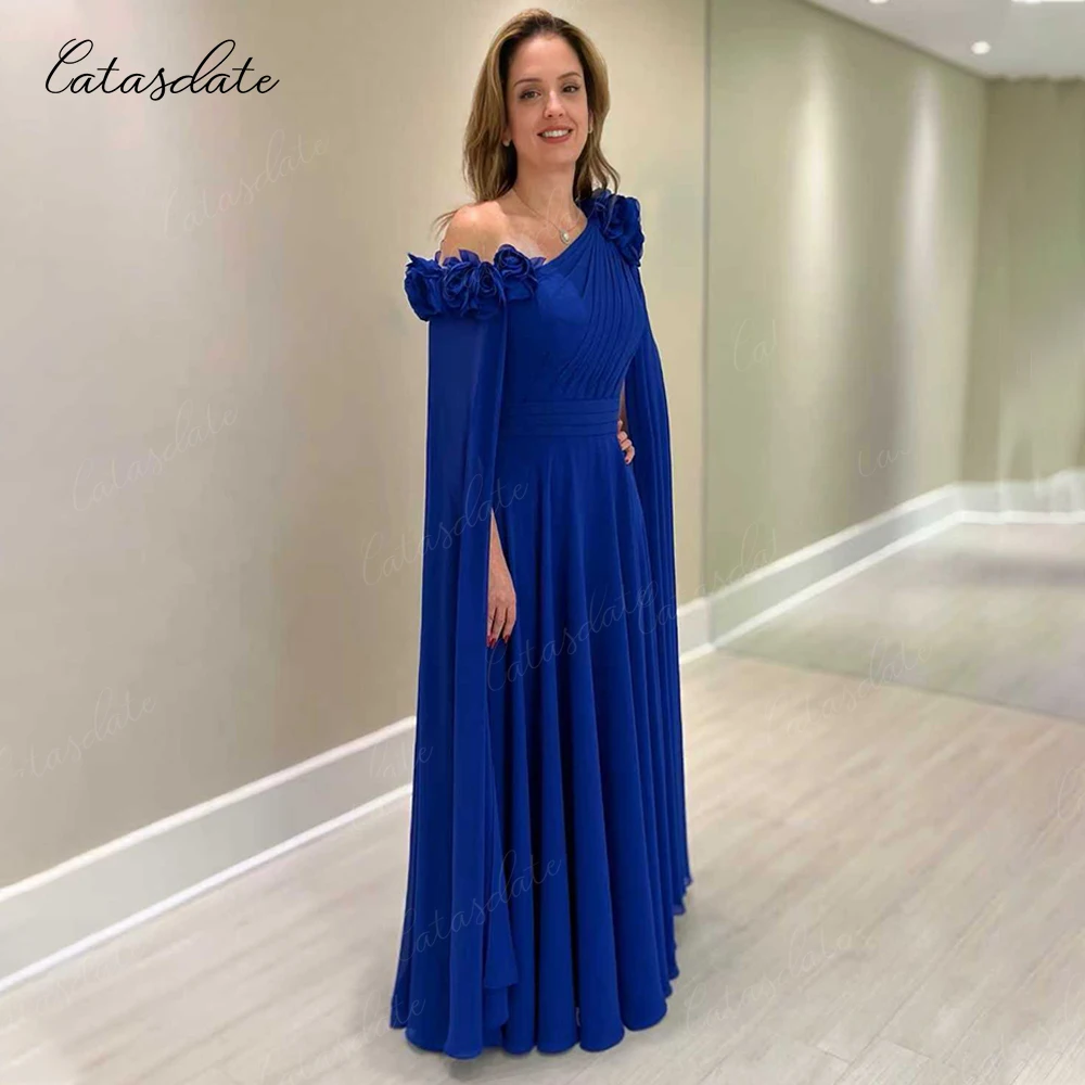 Catasdate Chiffon mit 3D-Blumen, einschulterig, A-Linie, formelles Abendkleid, bodenlang, für Damen, individuell gestaltet