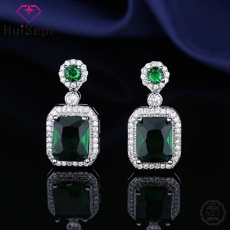 

HuiSept Emerald Gemstone 925 Silver Jewelry Earrings for Women Wedding Engagement Party Bridal Promise Gift Ornaments Wholesale