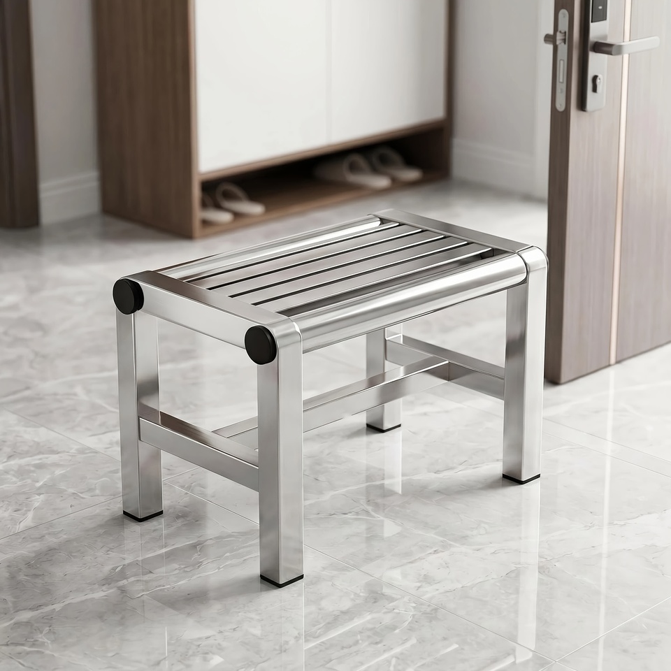 Thick Stainless Steel Square Stool with Non Slip Cushion, Modern Style, Sturdy and Durable