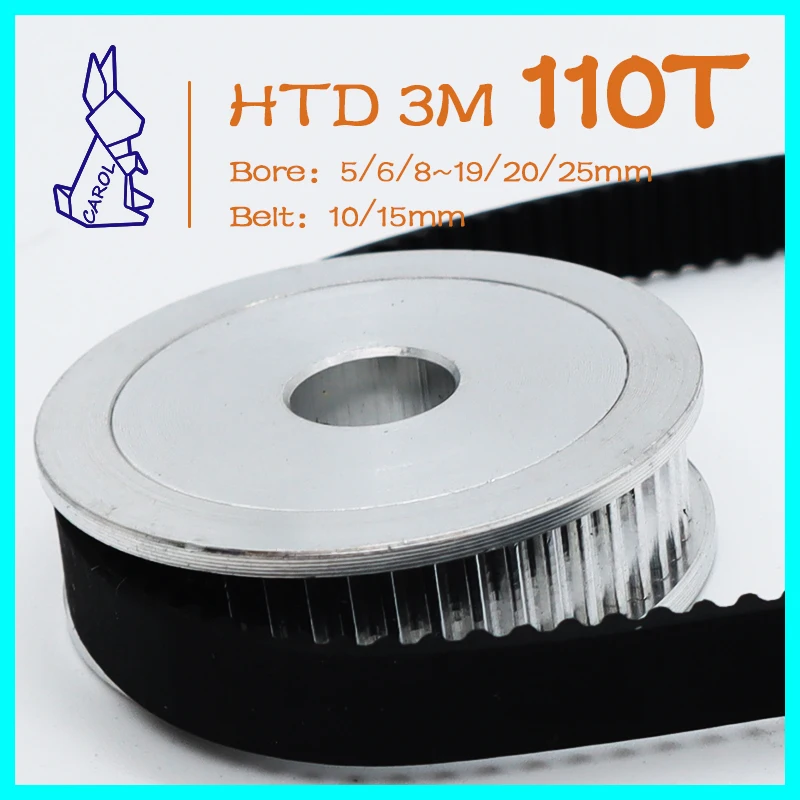 110T 110Teeth HTD3M Pulley Wheel Bore 5/6/8~19/20/25mm HTD 3M Synchronous Pulley Belt Width 10/15mm 110 Teeth Gear Timing Pulley