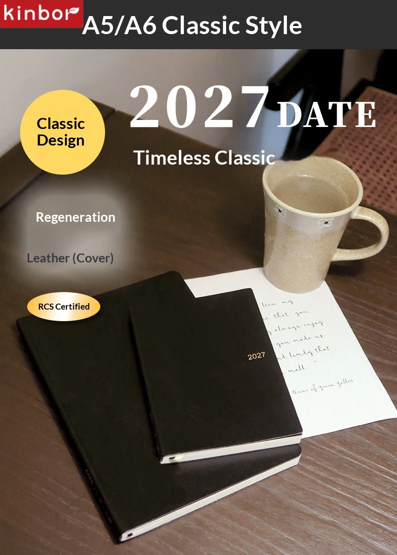 2027 Kinbor Full Year Notebook,Daily Diary A5/A6 Size 1-Page-A-Day Planner,52g Bachuan Paper Productivity Journals For Schedule