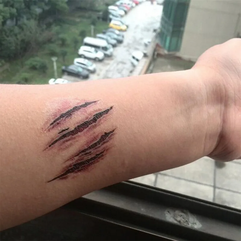 Pegatinas impermeables para heridas de sangre, tatuaje de Halloween, fiesta, cara, simulación, cicatriz, 1 unidad