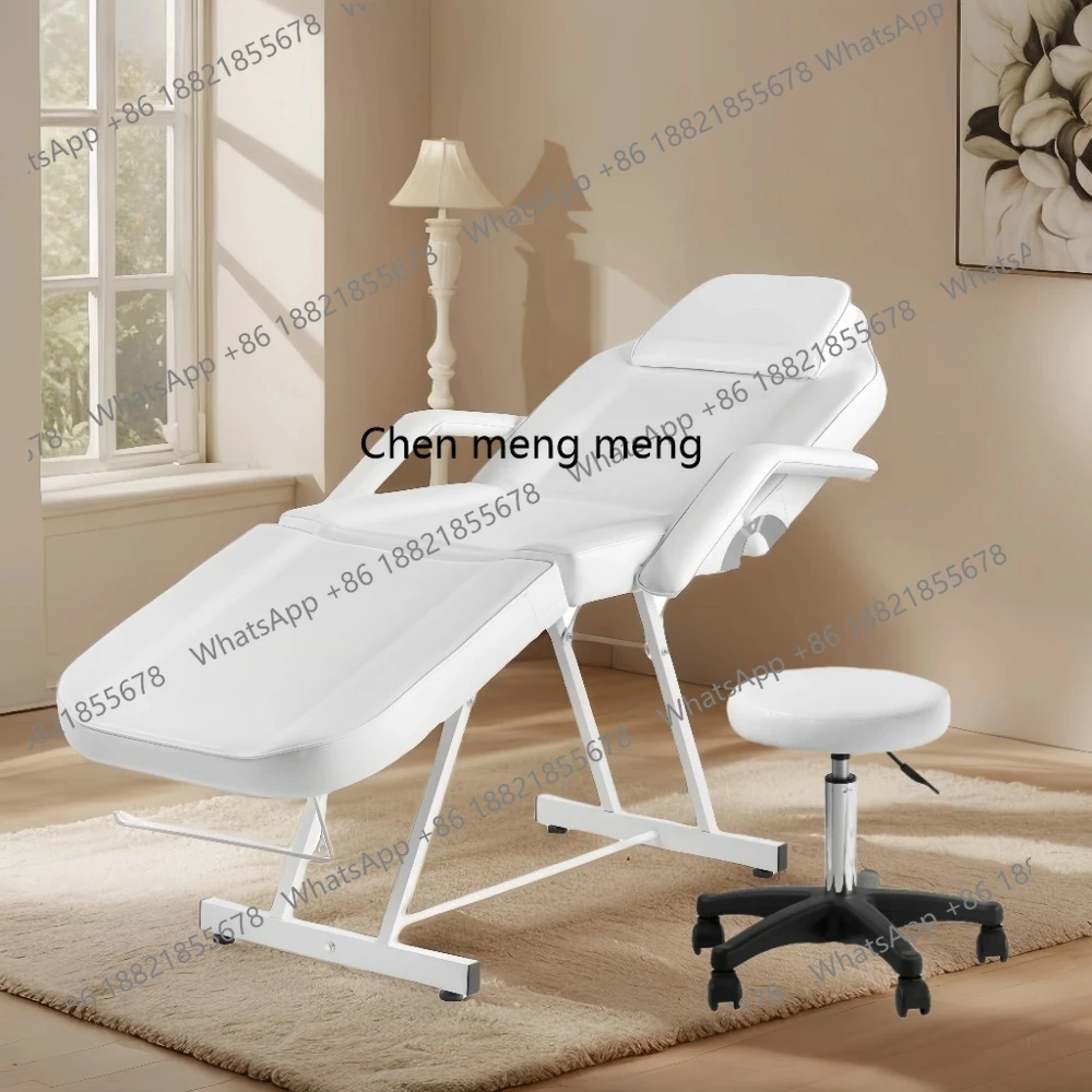 

Beauty chair massage bed with small round stool massage table beauty bed headrest removable haircut chair double magnetic strip