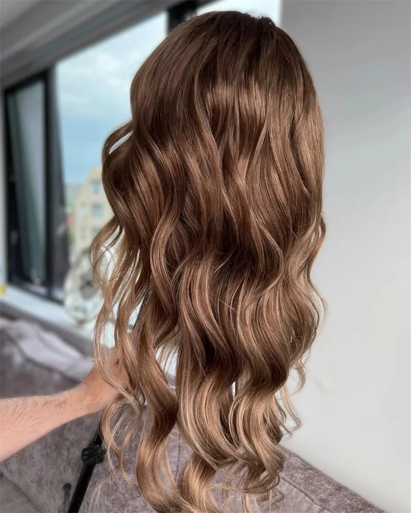 أومبير الشوكولاته البني تسليط الضوء على الدانتيل الباروكة الأمامية 13x4 شعر مستعار عصري طبيعي قبل قطعها شعري تسليط الضوء على شعر مستعار طويل الجسم موجة الطرف #3