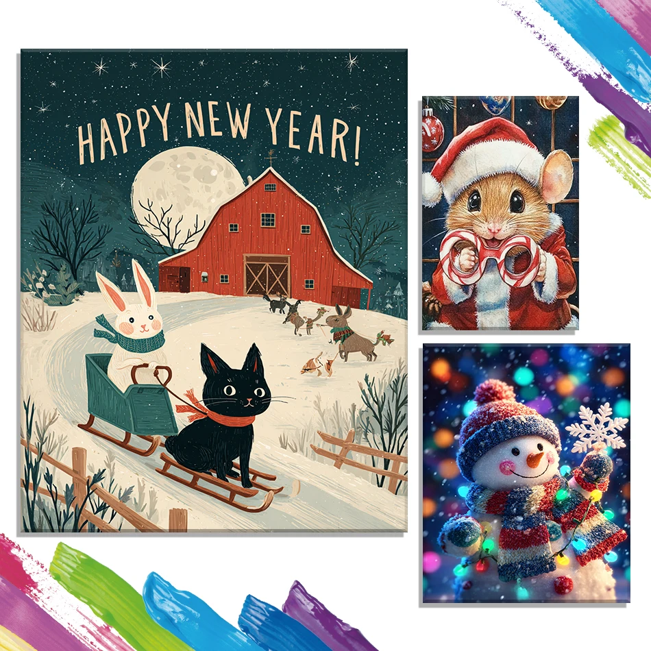 

GATYZTORY Painting By Number Novelties Christmas Poster Snowman Hamster Festival Gift Acrylic Drawing Canvas Picture Paint Kits