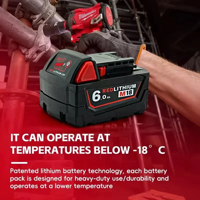بطارية ليثيوم أيون ميلووكي M18 18 فولت أصلية قابلة لإعادة الشحن M18B6 6000 مللي أمبير في الساعة، مع ملصق مضاد للتزييف، بطارية أداة ميلووكي