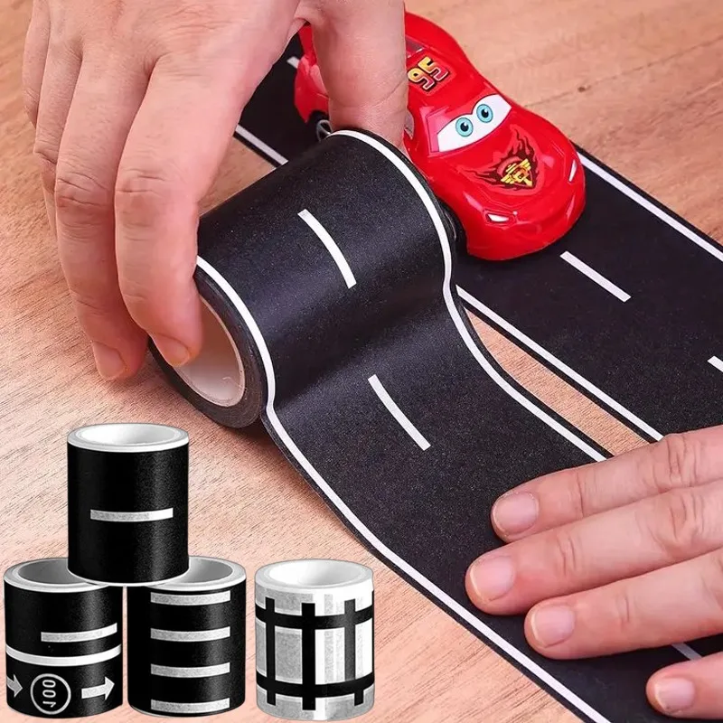 5m Creative DIY Road Highway Railway Train Paper Tape Removable Track Road for Kids Race Birthday Party Decoration Gift Toys