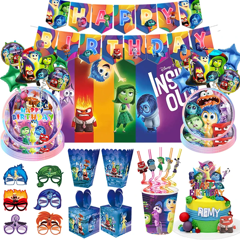 Disney Inside Out 2 Birthday Decorations Stickers Tablecloth Candy Gift Boxes Inside Out Balloons Kids Birthday Party Favors