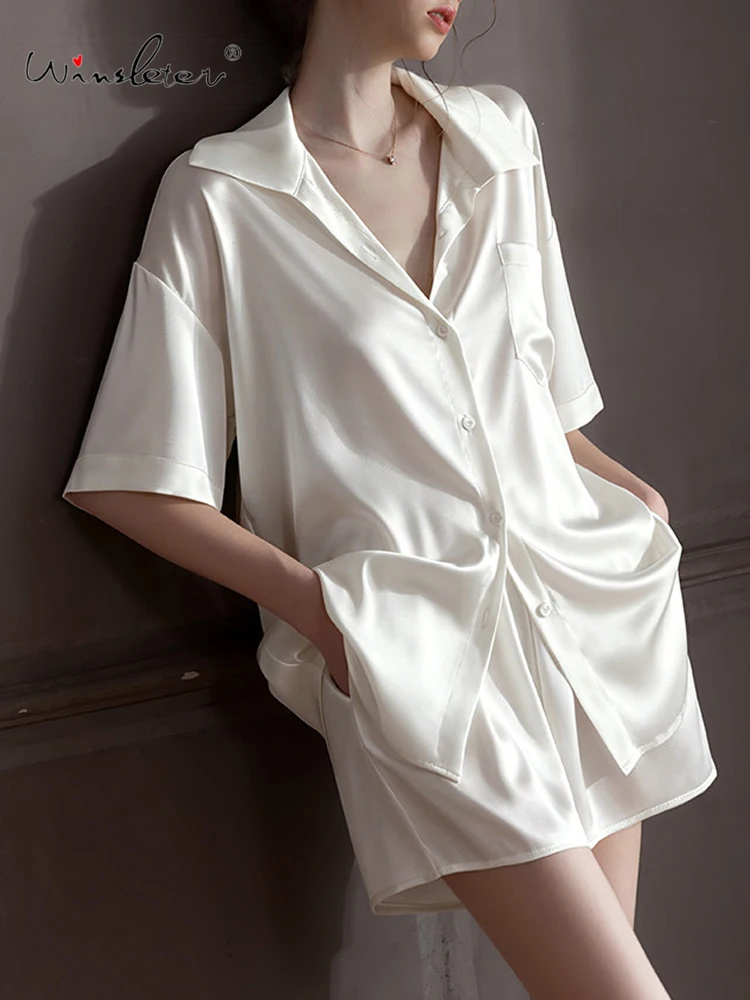Winsleter-Sexy Women 2 Piece Pajamas Set, Pocket Patchwork, Simplicity Casual Short Sleeve Shorts Homewear, 2026 Summer S64079CC